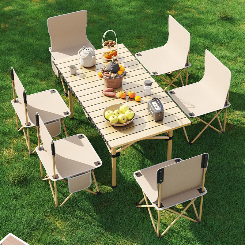 Outdoor Folding Table Portable Picnic Roll-Up Table Camping Table and Chairs Lightweight Rectangular Table Night Market Stall