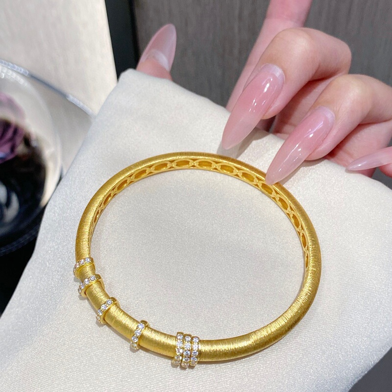 Yanxi 999 Pure Gold New Brushed Gold Bracelet for Good Luck, Gift for Girlfriend on Qixi Valentine's Day or Birthday