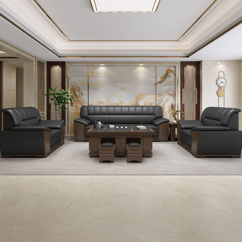Office sofaModern Chinese-style business negotiationComfortable and luxurious solid wood leather business receptionHigh-end atmosphere combination
