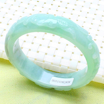 Natural Old pit emerald engraving flower jade bracelet year after year with fish Ruyi light green sculpted floral bracelet woman with certificate Myanmar