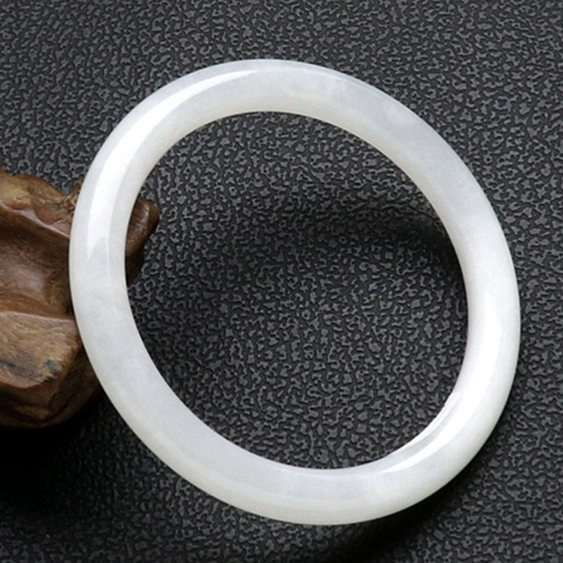 Xinjiang Natural Hetian White Jade Bracelet Small Children's Jade Bracelet Women's White Round Bar Thin Bracelet With Certificate