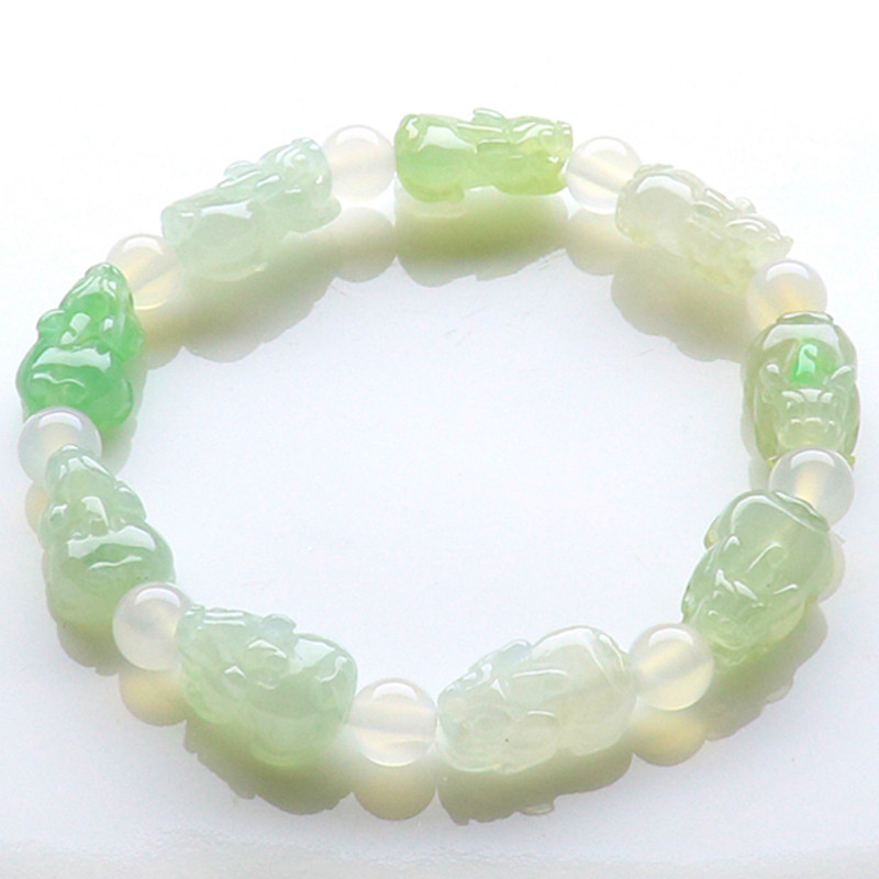 Natural jade A goods ice species Pixiu beads hand chain Yellow jade violet Yang green jade hand chain hand string with certificate