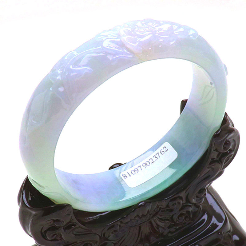 Myanmar old pit carved jade jade bracelet spring color violet yang green water retro natural ice waxy jade bracelet