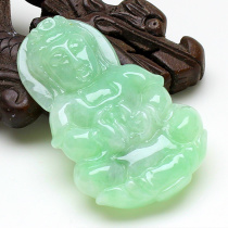 Natural Emerald Guanyin pendant ice glutinous breeds full green water A stock jade Guanyin pendant men jade pendant Yupei with certificate