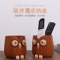 Housewood Owl Pen Holder Storage Box Office Desktop Ornaments Creative Pen Box Wooden Pen Holder Student Gift