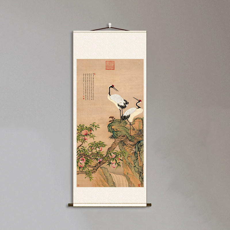 清邹一桂蟠桃双鹤图工笔仙鹤贺寿图高清微喷复制装饰画临摹范本-淘宝