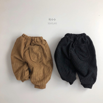 Knock thick corn pattern ~ a winter 20 Korean childrens lantern pants outside the core velvet plus boy female treasure foreign gas