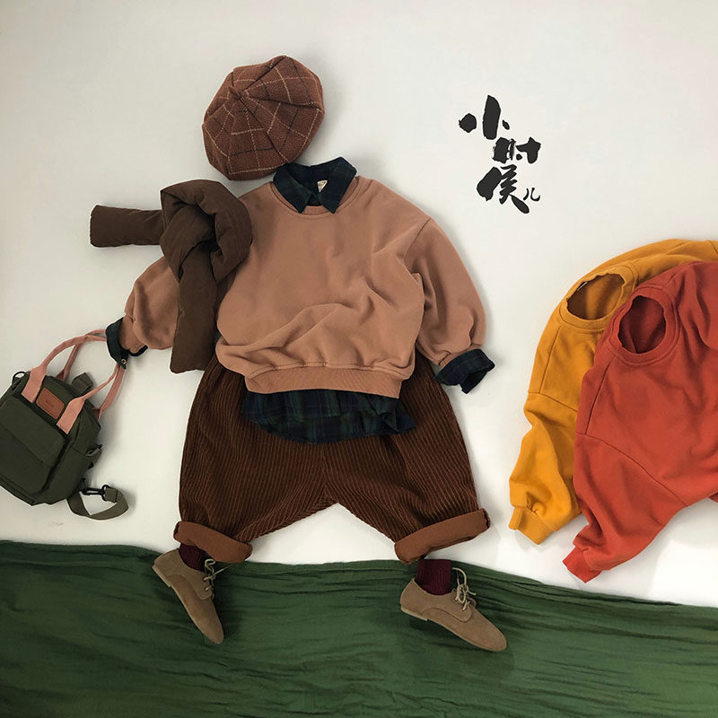 This, this, this has to enter the Korean version of the spring, autumn and winter children's circle cotton sweater boys and girls solid color bat shirt pullover