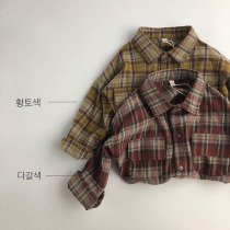 Retro style ~ childrens shirt Plaid autumn mens and womens childrens clothing Korean Tide brand shirt cotton grinding Korean version of foreign gas