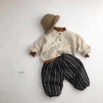 Wearing a pair of winter c Joker ~ thick velvet children Korean vertical striped bloomers for men and women wearing foreign atmosphere