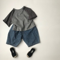 Feel ch praise retro 2020 new summer shoulder color T-shirt cotton children men and women Korean version of literary foreign atmosphere