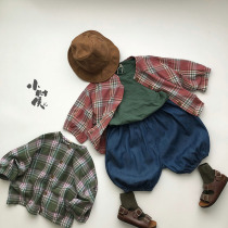 Self-retaining recommended childrens sunscreen clothing summer thin mens and womens cotton plaid shirt long sleeve jacket Korean version breathable tide