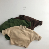 ch Korean version ~ 20 winter new childrens solid color high collar fleece thick pullover sweater male and girl tide loose foreign atmosphere