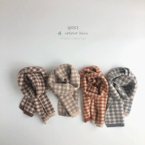 Salt color plaid ~ 20 new Korean version of retro childrens scarf baby tide Plaid knitted men and women warm bib