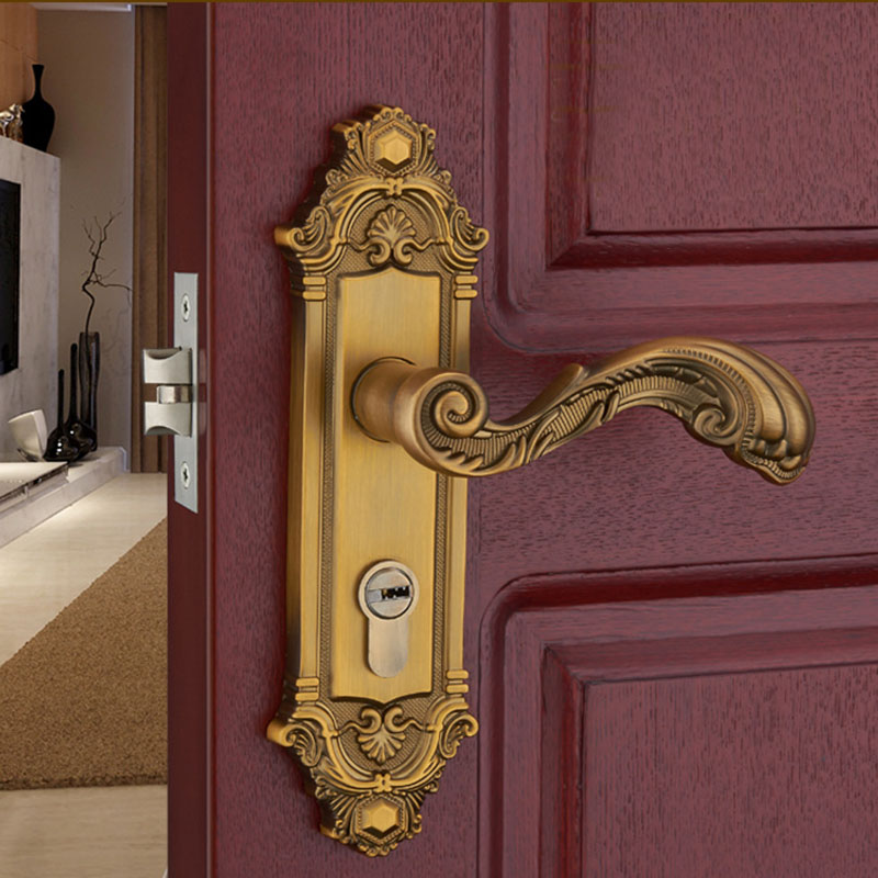 Eurostyle home universal door lock mute yellow ancient bronze single tongue handle door lock indoor solid wood door lock bedroom lock