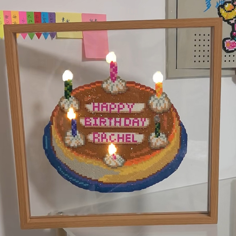 Handmade DIY Bead Photo Frame with Magnetic Double-Sided Transparent Light-Up Happy Birthday Cake Gift for Friends Decoration Handmade DIY Bead Photo Frame with Magnetic Double-Sided Transparent Light-Up Happy Birthday Cake Gift for Friends Decoration