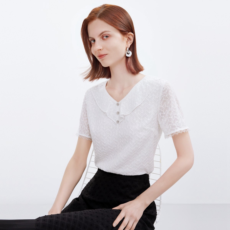 4722326Finity Casual and Elegant V-Neck Short-Sleeved Pure Color Lace Versatile Breathable Women's Shirt Top 4722326Finity Casual and Elegant V-Neck Short-Sleeved Pure Color Lace Versatile Breathable Women's Shirt Top