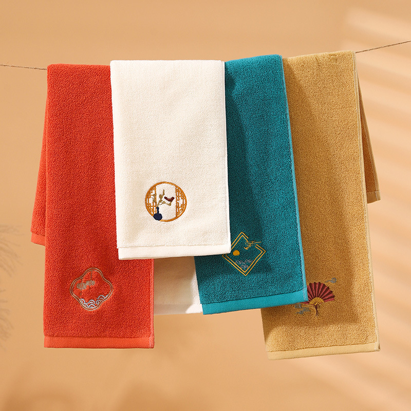 Pure Cotton Chinese Style Series Traditional Embroidery Solid Color Towel Adult Terry Household Face Towel Large Bath Towel Face Wash Towel