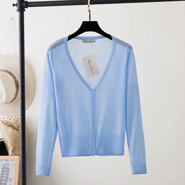 Áo khoác lụa mùa hè mỏng phần ngắn điều hòa không khí áo sơ mi áo len nữ cardigan lỏng áo choàng dài tay
