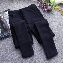 South Korean black beating underpants woman wearing autumn and winter 2021 new stripes high waist display slim fit elastic and velvety small feet