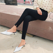 Korean spring and autumn high waist leggings women wear thin stretch thin tight side open fork small foot pencil ankle-length pants