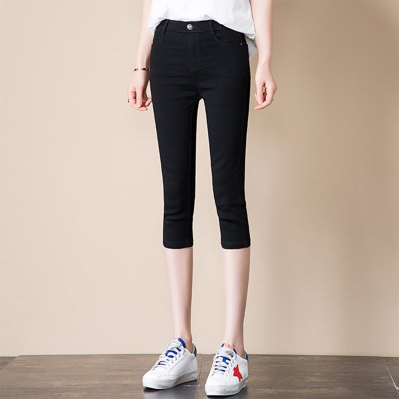 Seven-in-pants female summer thin section 2022 new Korean version High waist elastic teething and hip small foot pencil black Inner Lap Pants