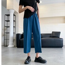 South Korea 2021 summer wide leg pants women thin Joker high waist slim straight casual pants ankle-length pants curled trousers