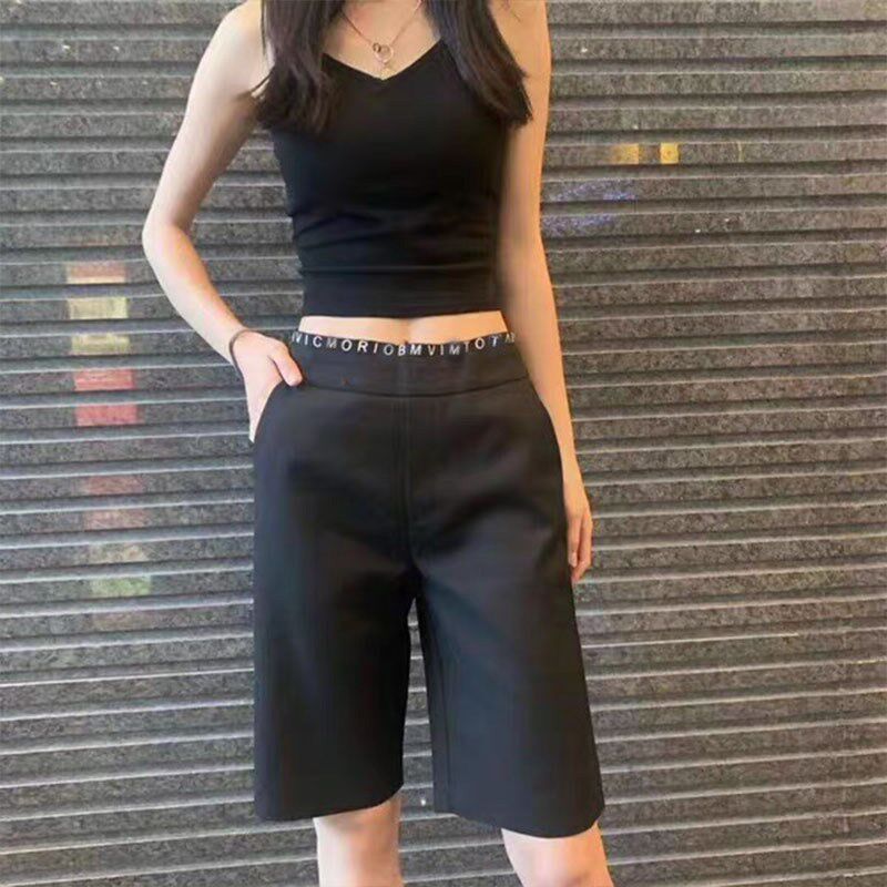 Korean version High waist casual 50% Pants women Summer 2022 new large size Sizes Slim Slim Straight Up Slim Straight Suit Shorts