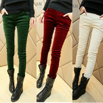 Korea autumn and winter casual leggings high waist plus velvet thickened corduroy outside wear slim leggings slim trousers women