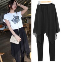 South Korea fake two-piece leggings wear thin spring and summer large size chiffon skirt women irregular skirt women
