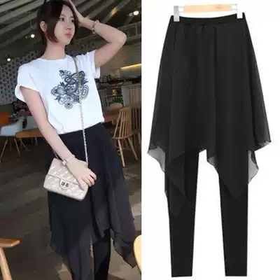 South Korea fake two-piece pants wear thin spring and summer large size chiffon skirt pants women irregular skirt women