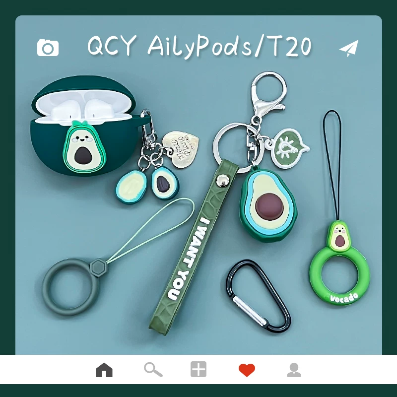 Милоe авокадо защитный чехол для наушников QCY AilyPods, против падения, корпус для хранения аксессуаров qcyailypods, отделение зарядки, мультяшный чехол, силиконовый корпус T20, индивидуальный дизайн
