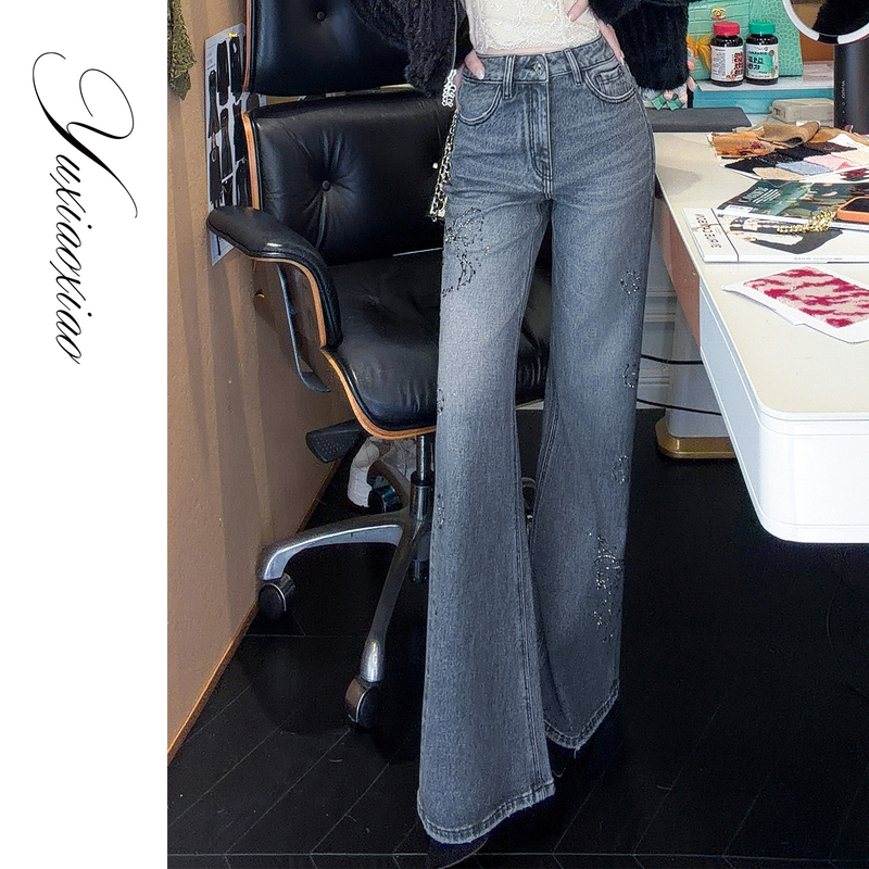 Yu Xiaoxiao【Baroque Stroll】Cotton Blend High-Stretch Exquisite Gradient Butterfly Rhinestone Vintage Flared Jeans Yu Xiaoxiao【Baroque Stroll】Cotton Blend High-Stretch Exquisite Gradient Butterfly Rhinestone Vintage Flared Jeans