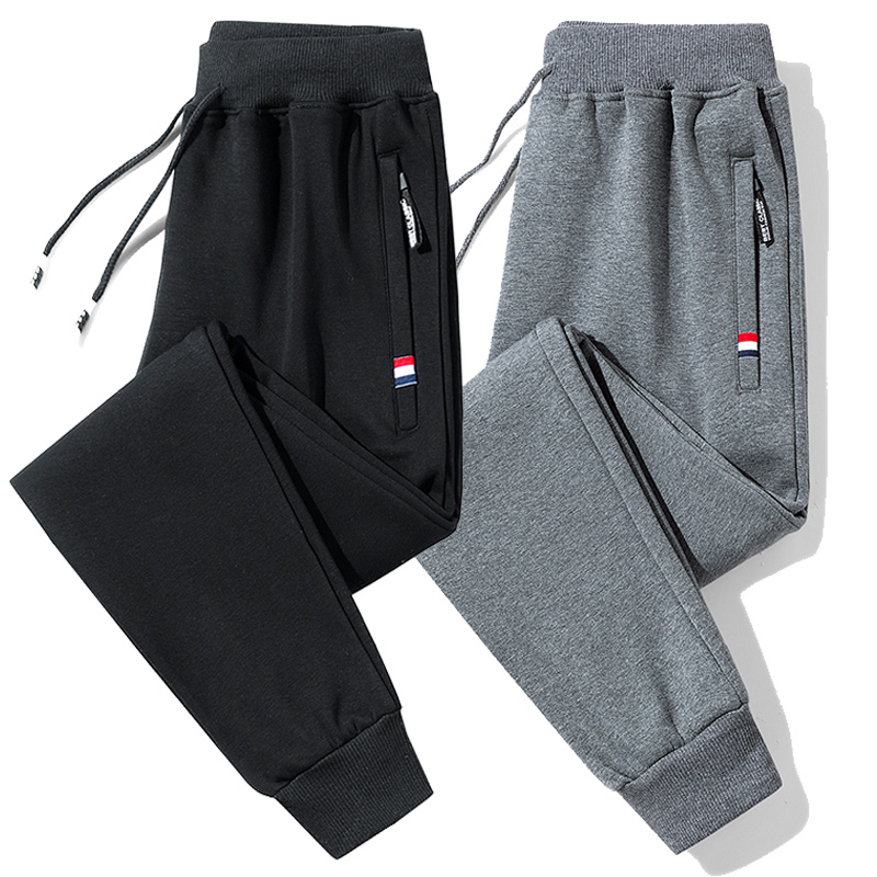 Pure Cotton Sweatpants Men's 2023 New Spring & Fall Loose Winter Velvet Thickeneded Sweatpants Zipper Casual Pants