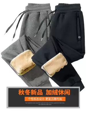 Cashmere warm plus velvet casual pants men's thick winter New trousers zipper plus cotton pants Sports Plus velvet pants