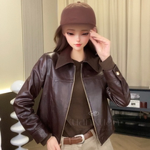 Genuine leather jacket 2024 new Korean hot style American sweet zipper design small jacket short jacket