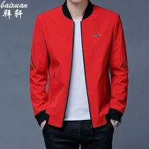 New spring red jacket mens year of life big red thin mens baseball collar jacket middle-aged top mens clothing