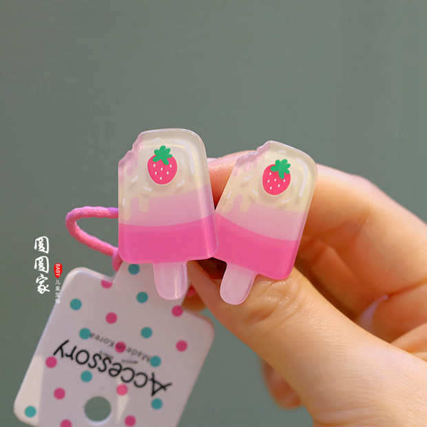 Pink Strawberries & A Pair Of Small Hairringsthe republic of korea Mini baby colour Ice cream children Small hairpin No hair injury baby Fruits lovely ice cream Hairpin