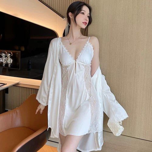 Шелковая летняя пижама, сексуальный банный халат, комплект, летний костюм, коллекция 2023, городской стиль, изысканный стиль