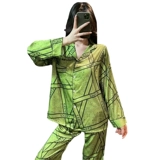 Осенняя шелковая сексуальная пижама, демисезонный зеленый лонгслив, комплект, коллекция 2022