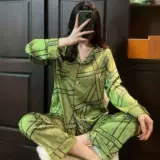Осенняя шелковая сексуальная пижама, демисезонный зеленый лонгслив, комплект, коллекция 2022