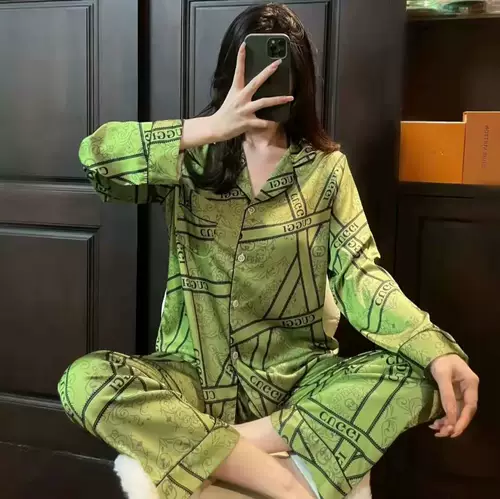 Осенняя шелковая сексуальная пижама, демисезонный зеленый лонгслив, комплект, коллекция 2022