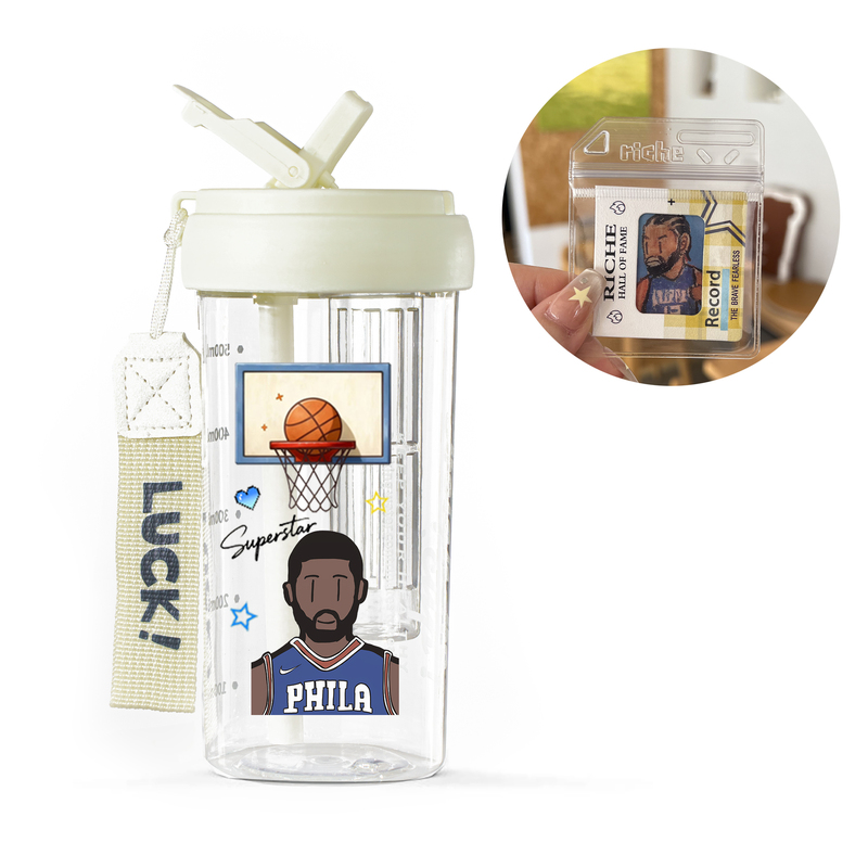 Paul George Basketball Sports Water Bottle with Straw, Curry New Portable Basketball Water Bottle, Gift for Boys ins