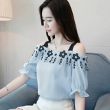 Шифоновый весенний осенний летний лонгслив, футболка, 2023 года, открытые плечи, в западном стиле, короткий рукав