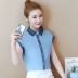 Phiên bản Hàn Quốc của áo sơ mi voan cổ đứng phiên bản mùa hè 2021 áo sơ mi nữ ren xù tay ngắn mới kiểu dáng nước ngoài áo sơ mi nhỏ - Áo sơ mi chiffon ren Áo sơ mi chiffon ren