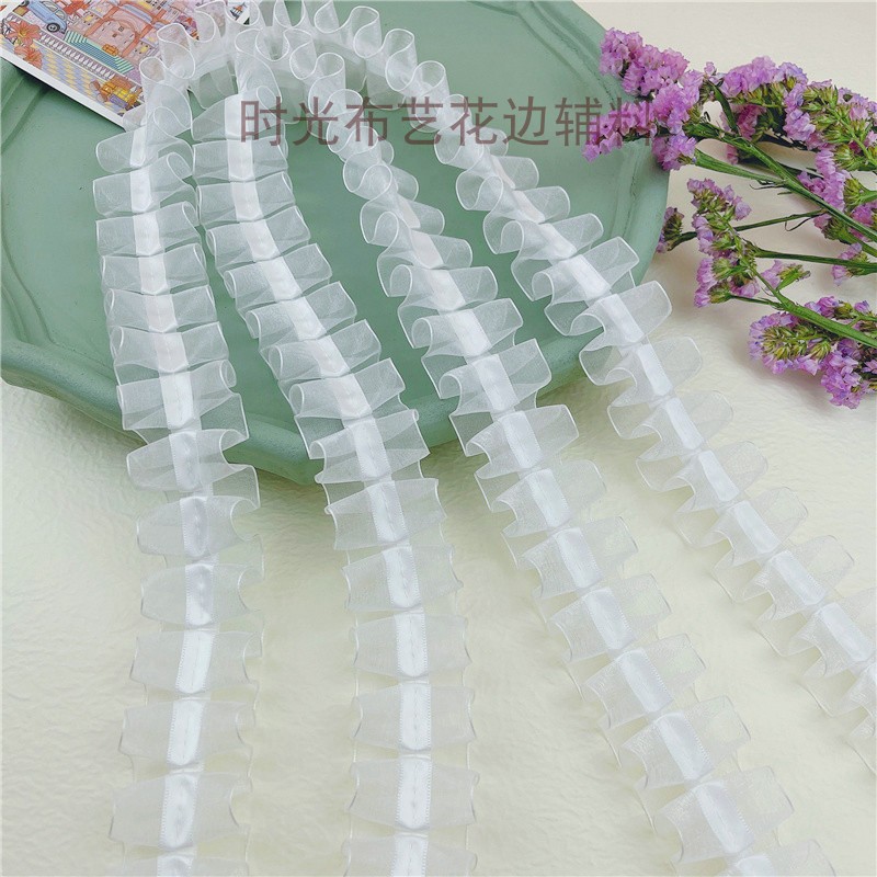 1 m price 4 cm wide bleaching fine snow yarn with a fold collar Barbie clothes lace accessory