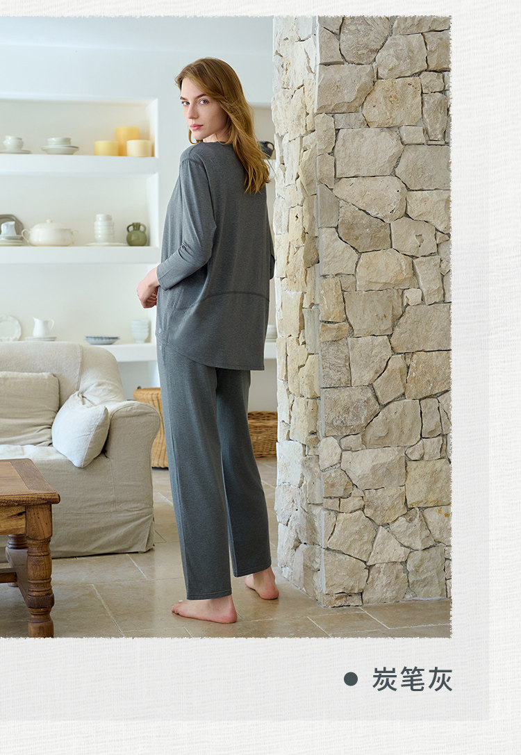 【新品】Nest Designs女士上衣长袖长裤居家T恤家居服睡衣套装冬 — 9