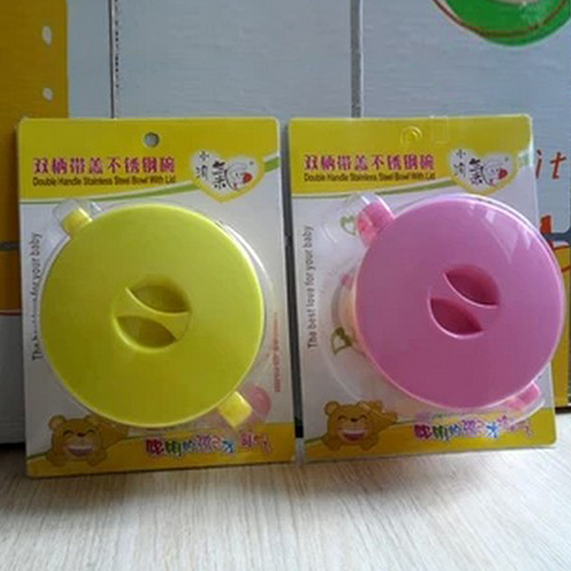 Small naughty baby cute cartoon double ear bowl with lid baby food grade stainless steel large number insulated bowl with spoon