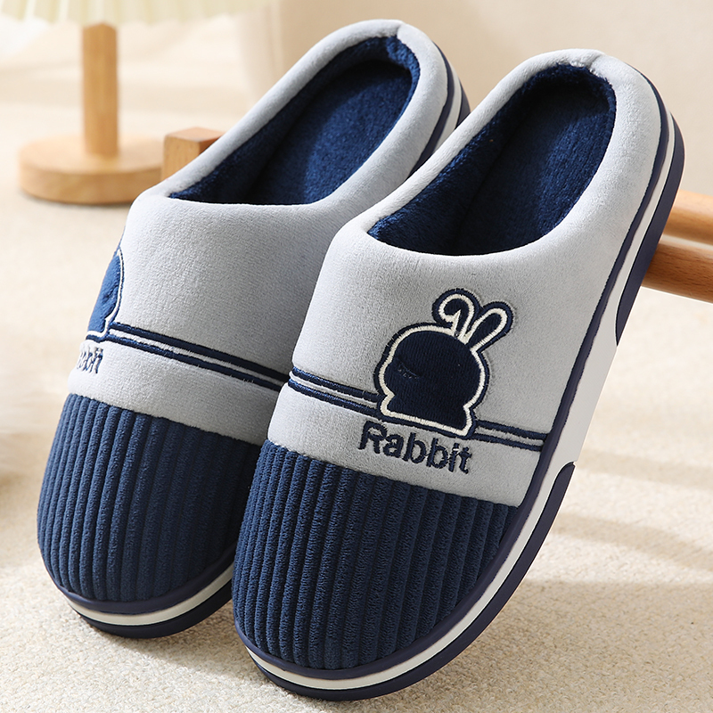 Men's Large Size Cotton Slippers for Home, Thick-Soled, Non-Slip, Indoor, Warm, Fleece-Lined, Casual, Couple Style, Cute Furry Cotton Slippers