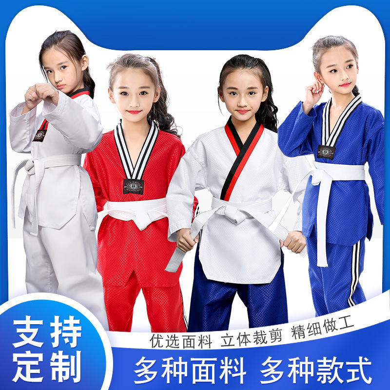 Taekwondo clothing boys and girls performance clothing adult long and short-sleeved students beginner training pure cotton clothing custom